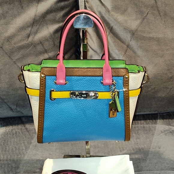 NWOT RARE COACH SWAGGER 21 RAINBOW MULTICOLOR COLORBLOCK TWO-WAY TOTE W/ DUSTBAG - Picture 6 of 16